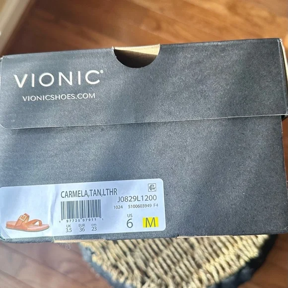 Vionic Carmela Tan Leather Slide Sandals - Picture 4 of 5
